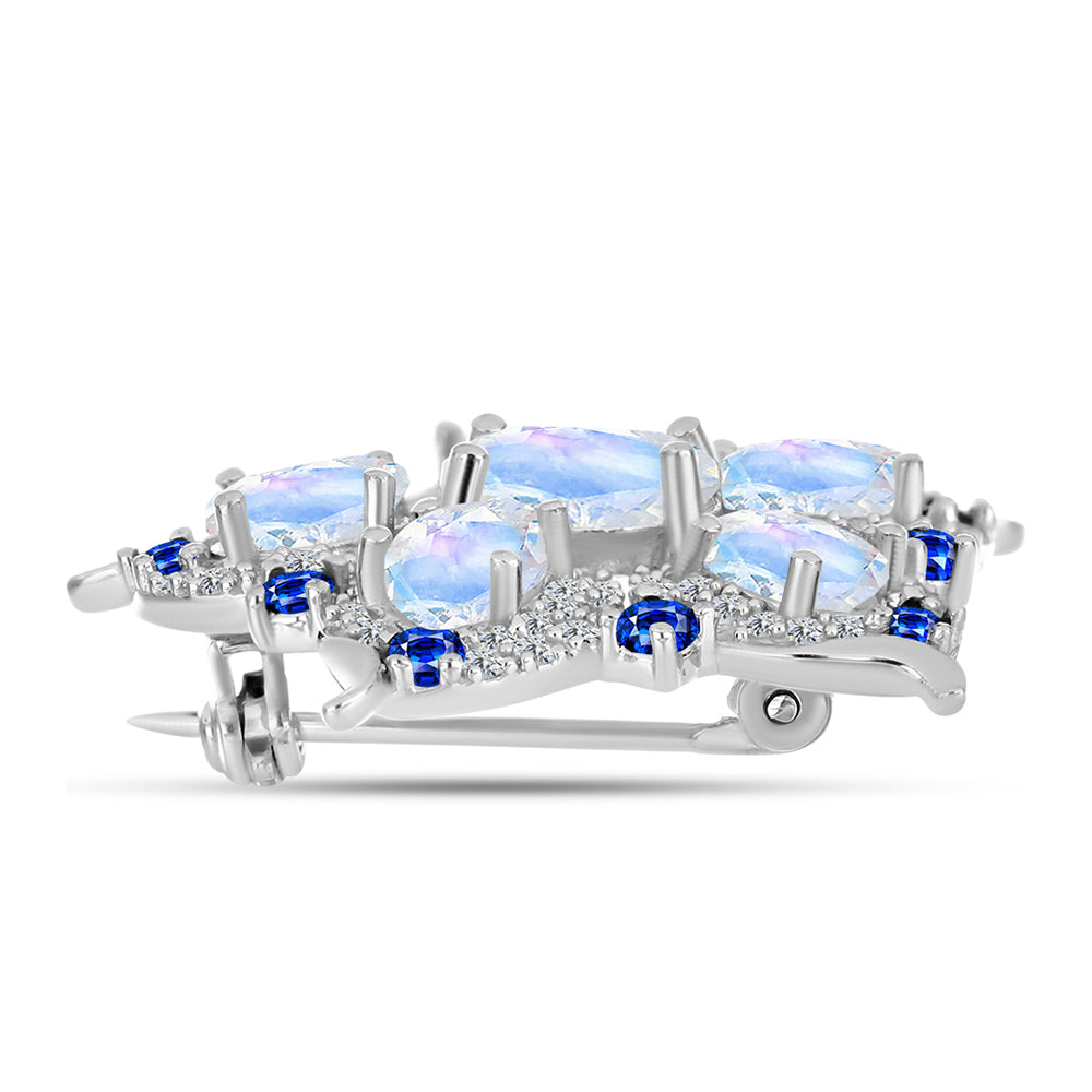 Broche de Plata con Zafiro Azul Australiano y Piedra Lunar Arco Iris