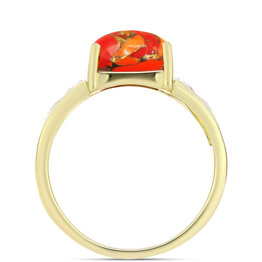 Anillo de Plata Bañada en Oro con Turquesa de Mohave y Topacio Blanco