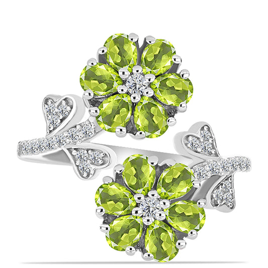 Anillo de Plata con Peridoto de Changbai y Topacio Blanco