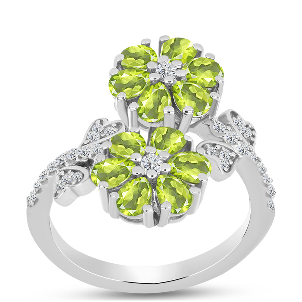 Anillo de Plata con Peridoto de Changbai y Topacio Blanco