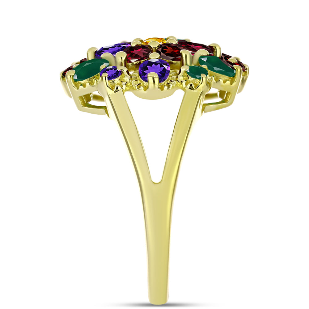 Anillo de Plata Bañada en Oro con Amatista de Marruecos y Ágata Verde 4 