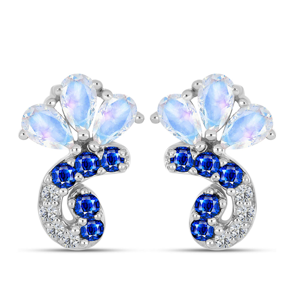 Pendientes de Plata con Zafiro Azul Australiano y Piedra Lunar Arco Iris