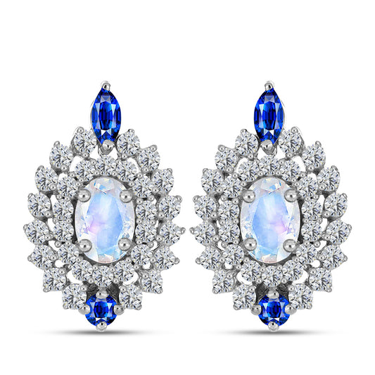 Pendientes de Plata con Zafiro Azul Australiano y Piedra Lunar Arco Iris