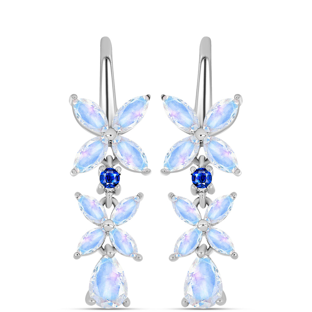 Pendientes de Plata con Zafiro Azul Australiano y Piedra Lunar Arco Iris 1 