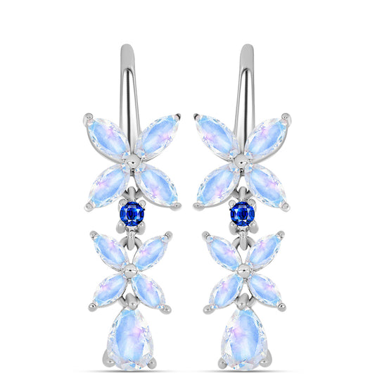 Pendientes de Plata con Zafiro Azul Australiano y Piedra Lunar Arco Iris
