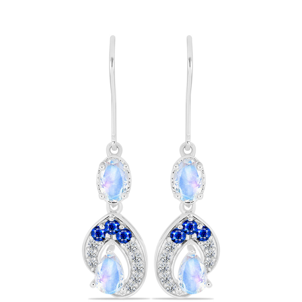 Pendientes de Plata con Zafiro Azul Australiano y Piedra Lunar Arco Iris