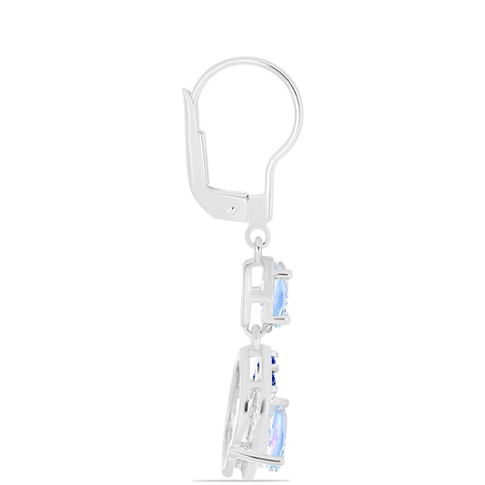 Pendientes de Plata con Zafiro Azul Australiano y Piedra Lunar Arco Iris