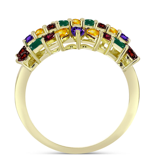 Anillo de Plata Bañada en Oro con Amatista de Marruecos y Citrino de los Montes Urales