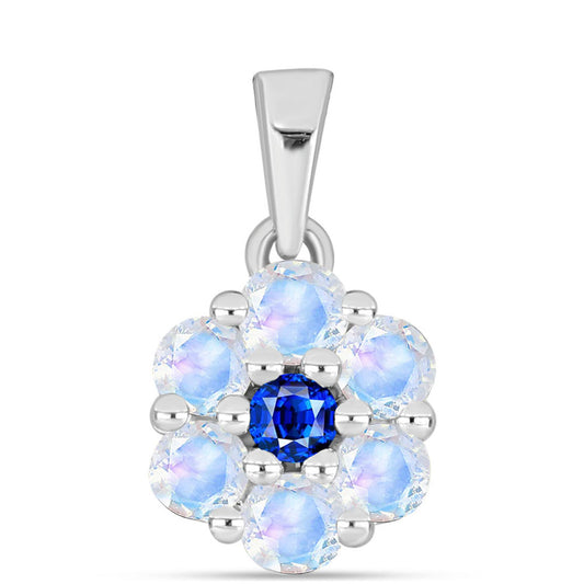 Colgante de Plata con Zafiro Azul Australiano y Piedra Lunar Arco Iris