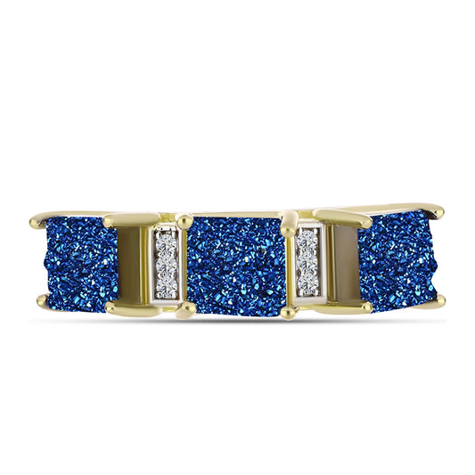 Anillo de Plata Bañada en Oro con Drusa Azul y Topacio Blanco