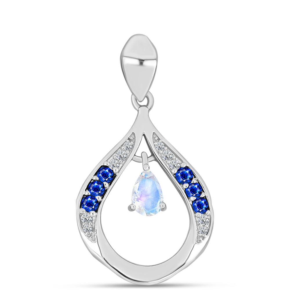 Colgante de Plata con Zafiro Azul Australiano y Piedra Lunar Arco Iris