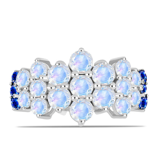 Anillo de Plata con Zafiro Azul Australiano y Piedra Lunar Arco Iris