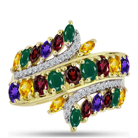 Anillo de Plata Bañada en Oro con Amatista de Marruecos y Citrino de los Montes Urales