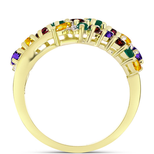 Anillo de Plata Bañada en Oro con Amatista de Marruecos y Citrino de los Montes Urales
