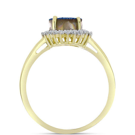 Anillo de Plata Bañada en Oro con Drusa Azul y Topacio Blanco