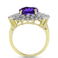 Anillo de Plata Bañada en Oro con Amatista de Marruecos y Topacio Blanco