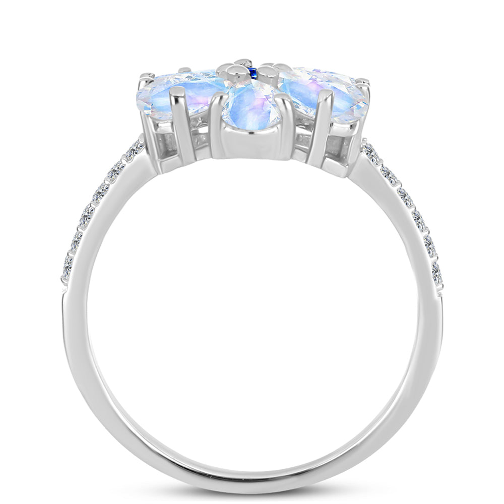 Anillo de Plata con Zafiro Azul Australiano y Piedra Lunar Arco Iris
