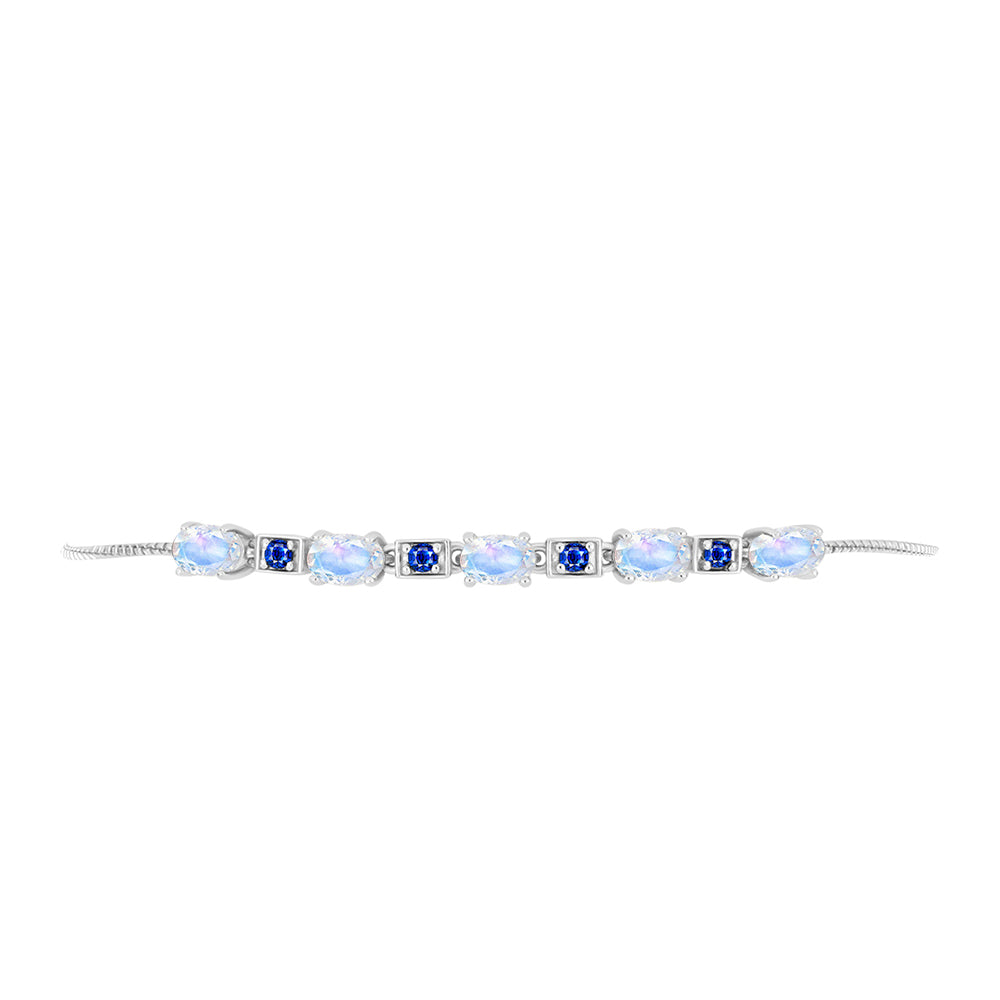 Pulsera de Plata con Zafiro Azul Australiano y Piedra Lunar Arco Iris 2 