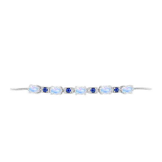 Pulsera de Plata con Zafiro Azul Australiano y Piedra Lunar Arco Iris