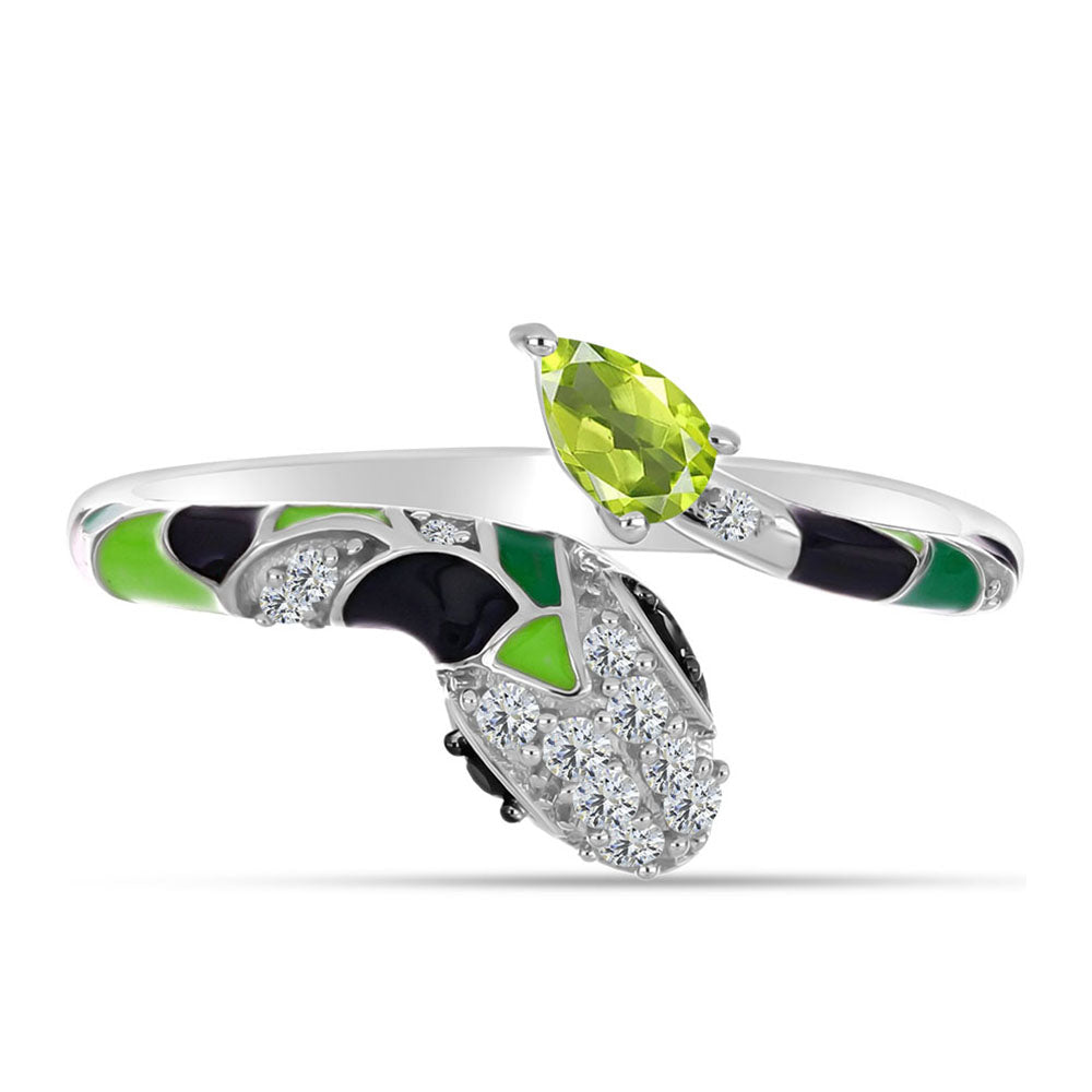 Anillo de Plata con Peridoto de Changbai y Espinela Negra 2 