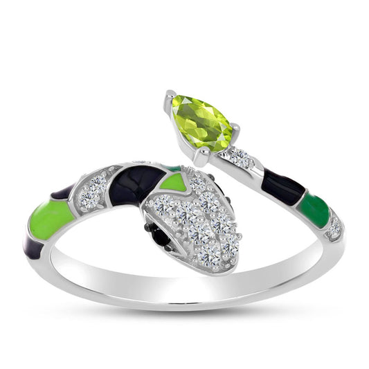 Anillo de Plata con Peridoto de Changbai y Espinela Negra