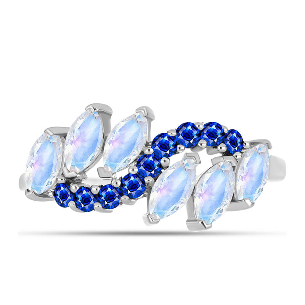 Anillo de Plata con Zafiro Azul Australiano y Piedra Lunar Arco Iris 1 