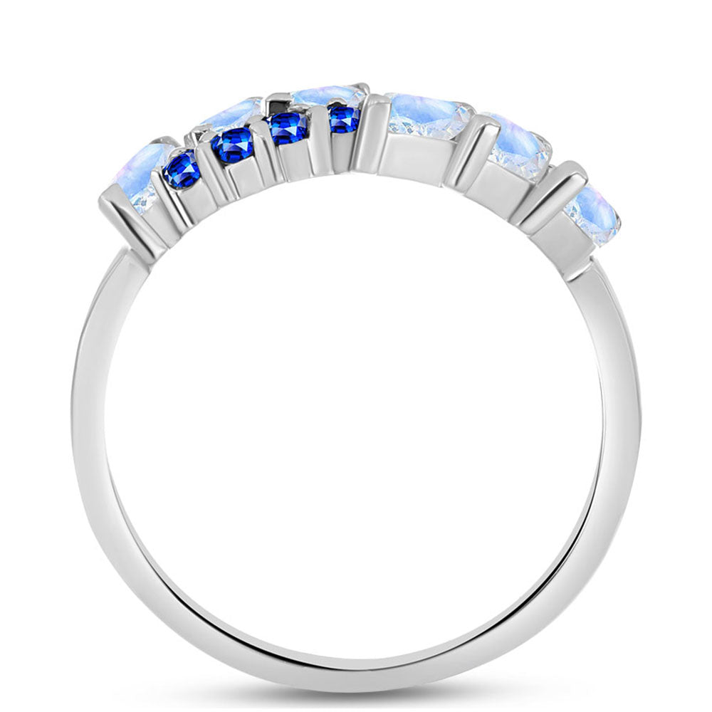 Anillo de Plata con Zafiro Azul Australiano y Piedra Lunar Arco Iris 2 