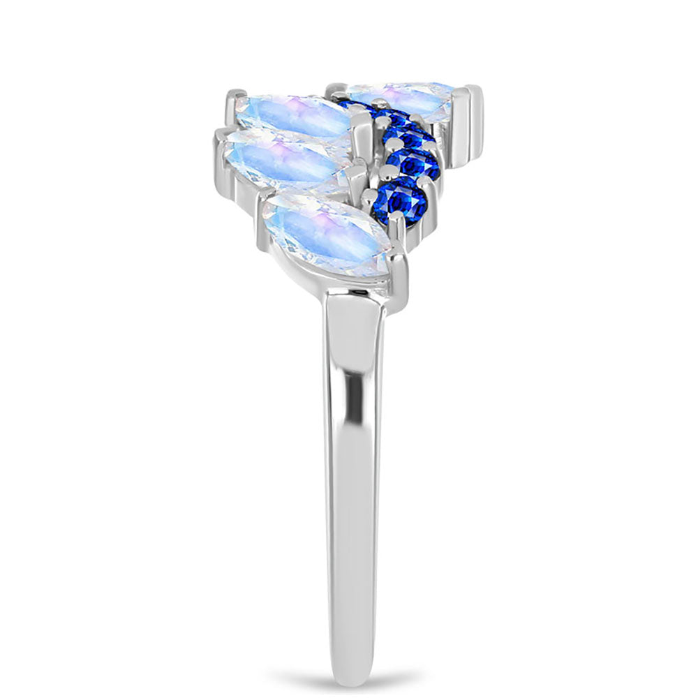 Anillo de Plata con Zafiro Azul Australiano y Piedra Lunar Arco Iris