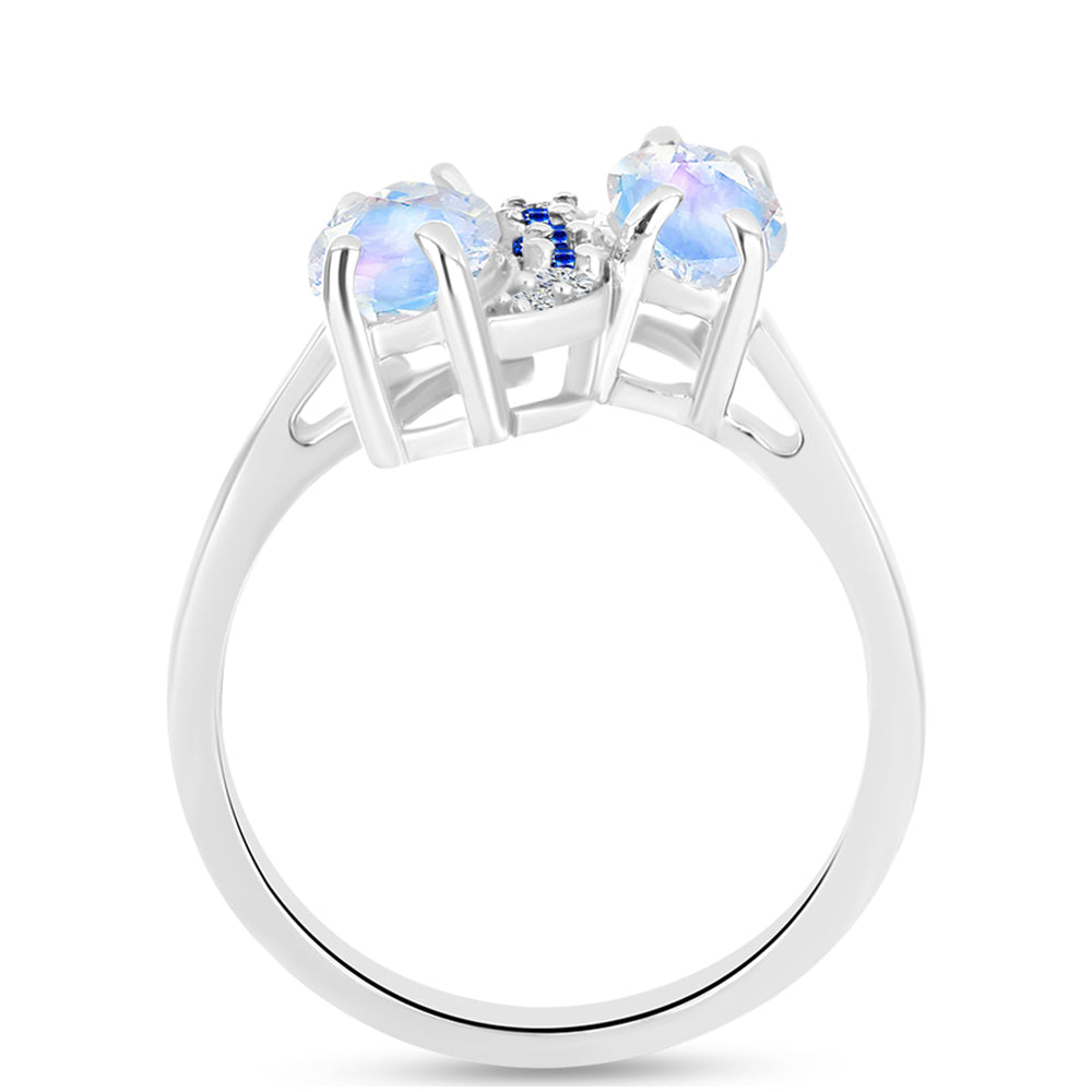 Anillo de Plata con Zafiro Azul Australiano y Piedra Lunar Arco Iris
