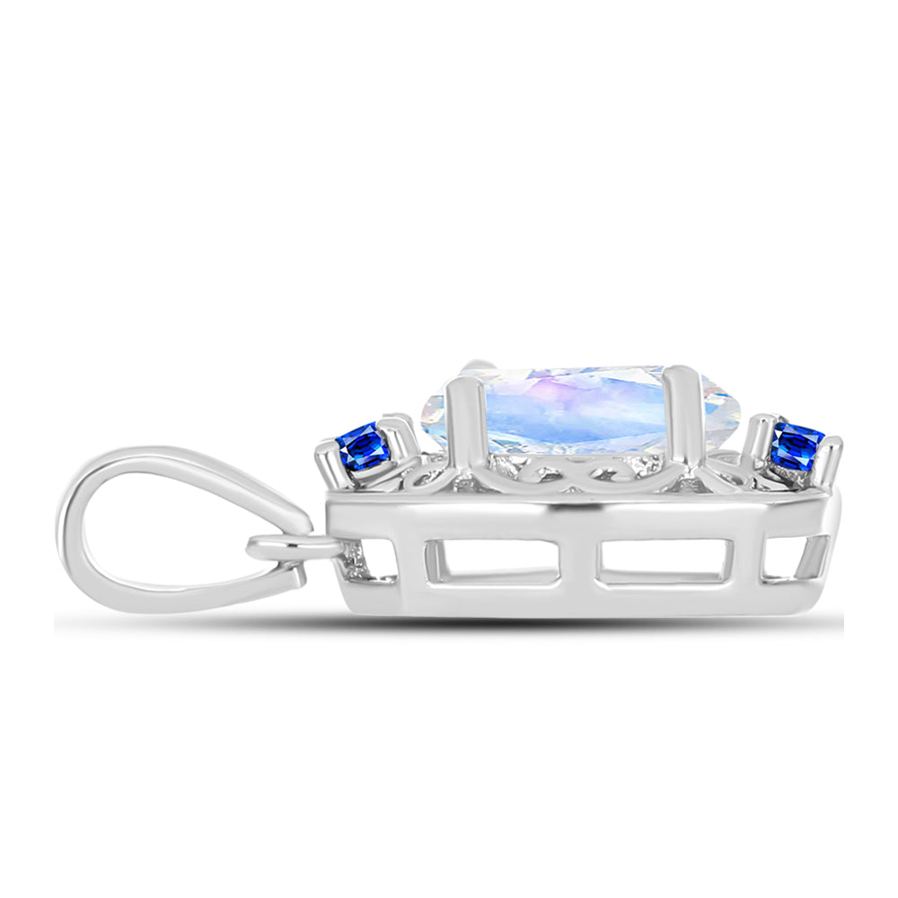 Colgante de Plata con Zafiro Azul Australiano y Piedra Lunar Arco Iris