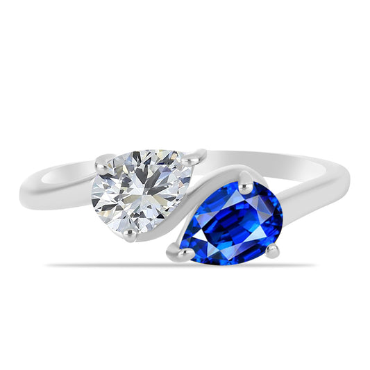Anillo de Plata con Zafiro Azul Australiano y Topacio Blanco