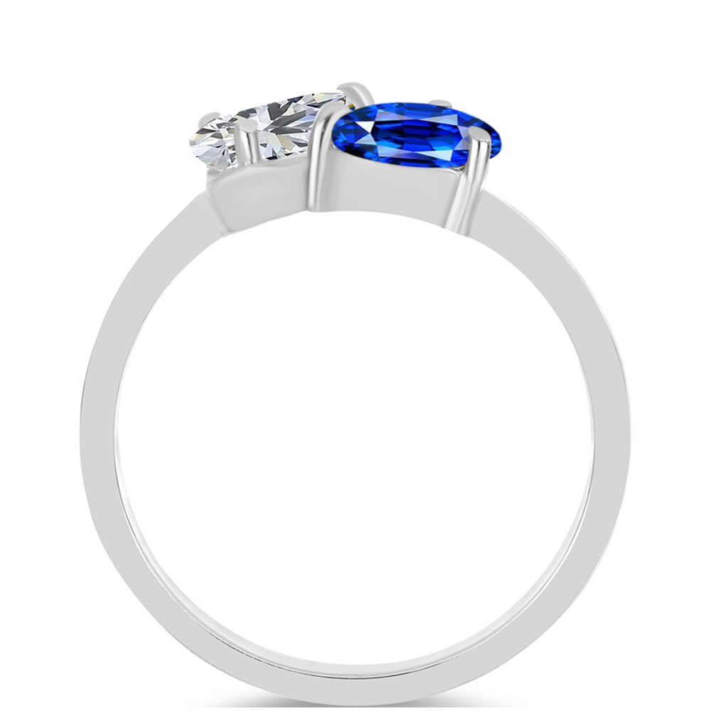 Anillo de Plata con Zafiro Azul Australiano y Topacio Blanco 2 