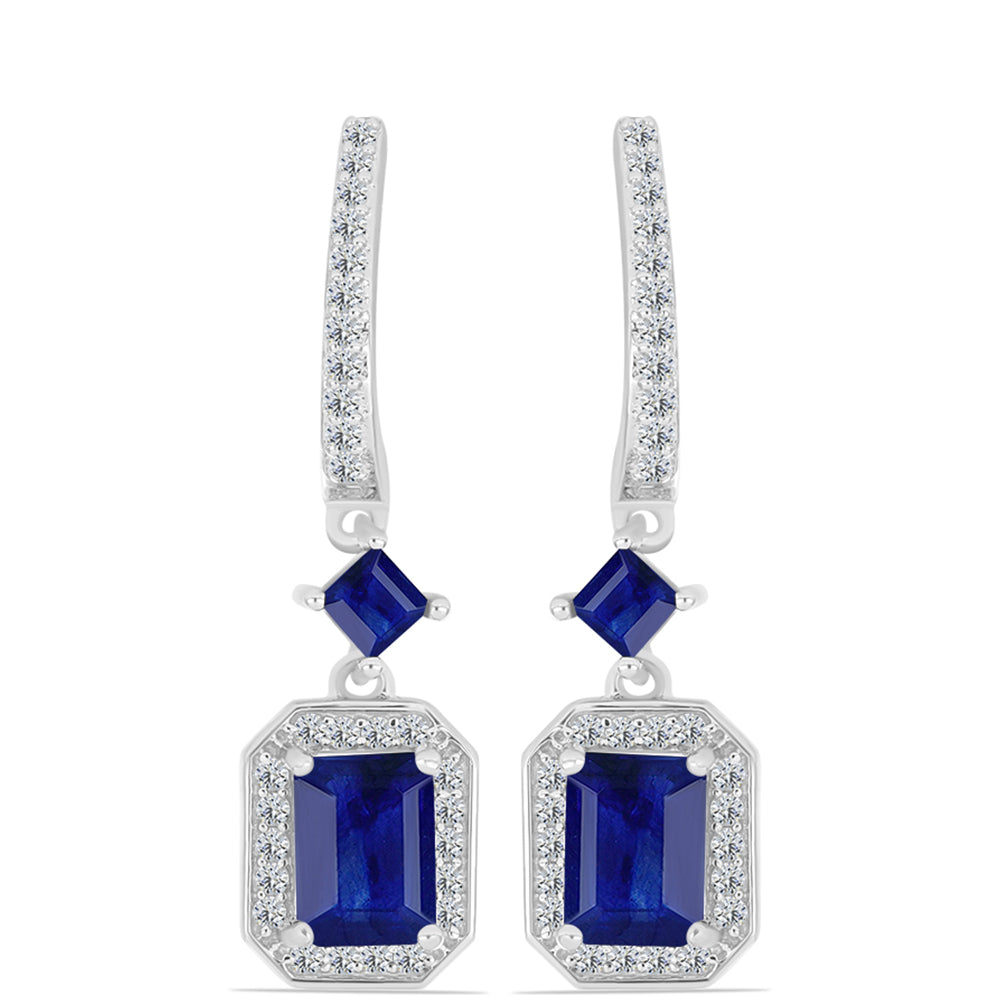 Pendientes de Plata con Zafiro Azul Australiano y Topacio Blanco