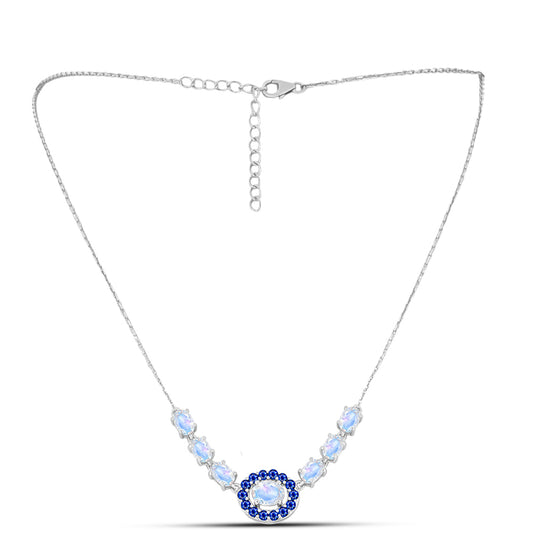 Collar de Plata con Zafiro Azul Australiano y Piedra Lunar Arco Iris