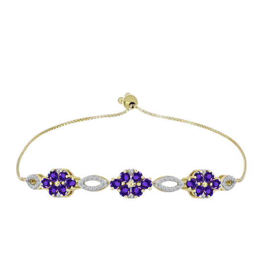 Pulsera de Plata Bañada en Oro con Amatista de Marruecos y Topacio Blanco