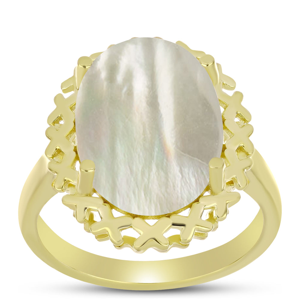Anillo de Plata Bañada en Oro con Madreperla