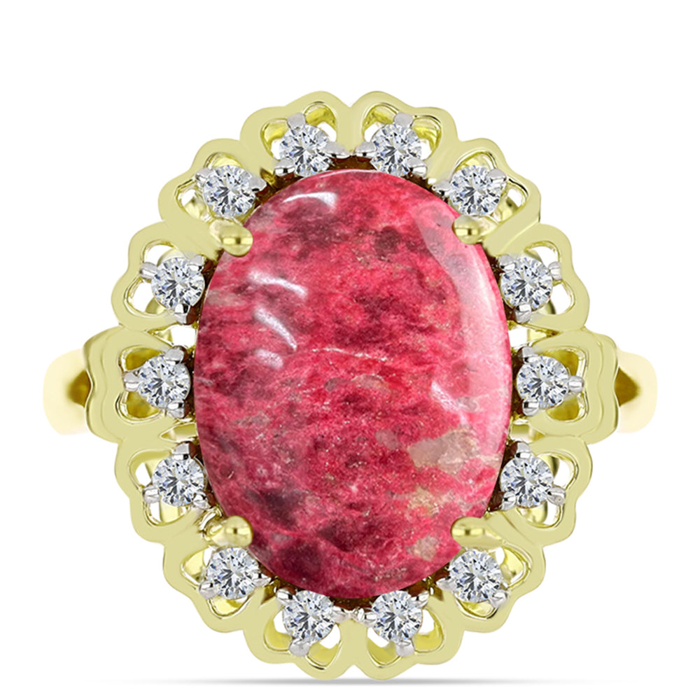 Anillo de Plata Bañada en Oro con Thulita y Topacio Blanco 1 