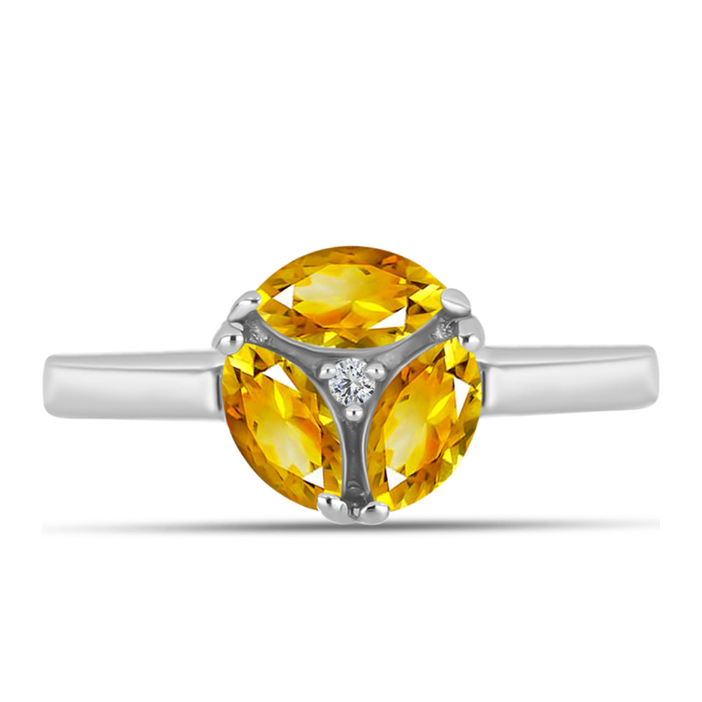 Anillo de Plata con Citrino de los Montes Urales y Topacio Blanco