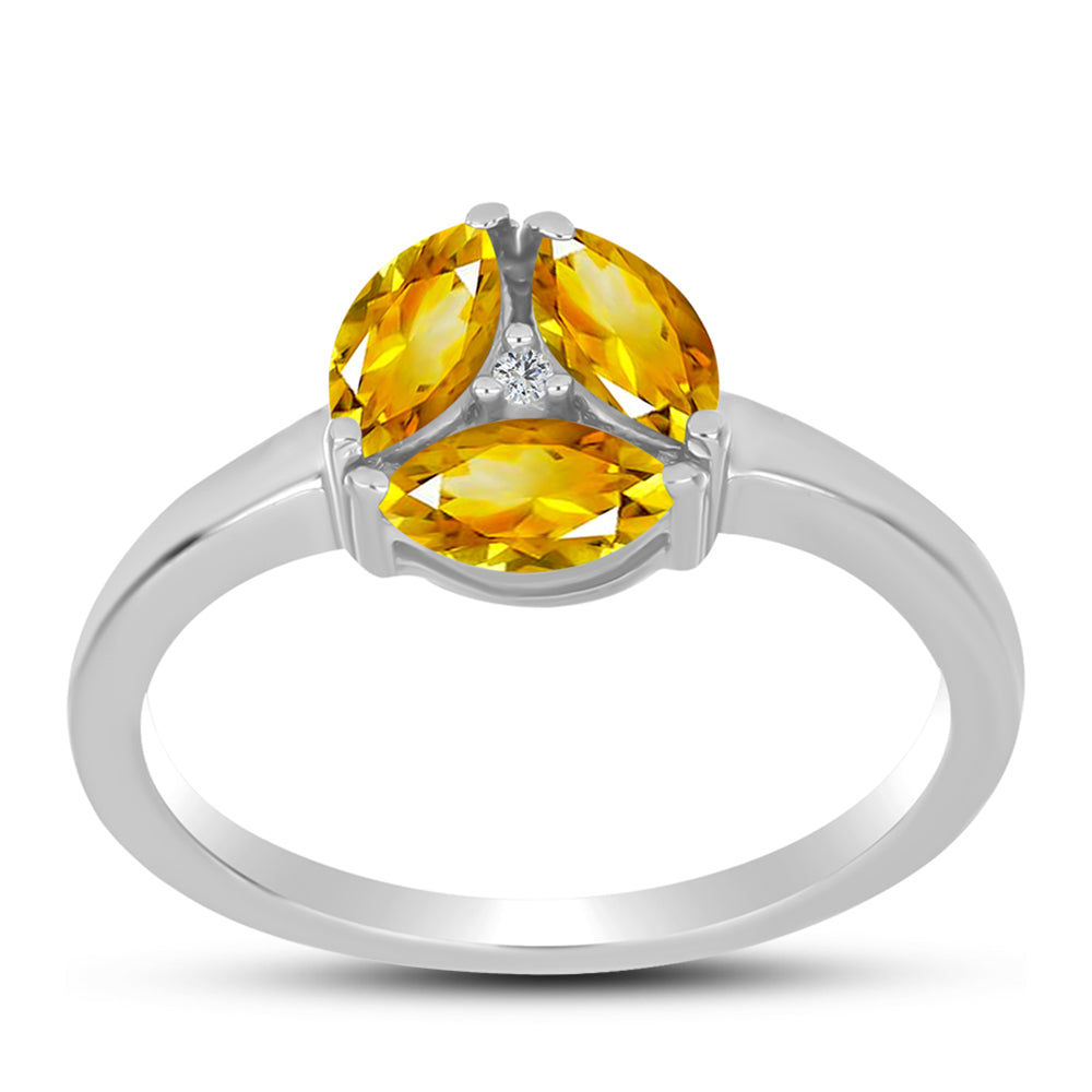 Anillo de Plata con Citrino de los Montes Urales y Topacio Blanco