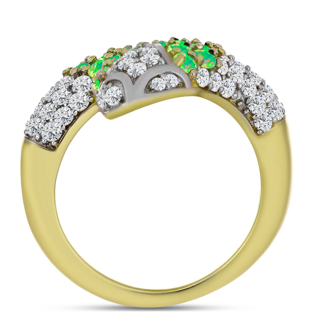 Anillo de Plata Bañada en Oro con Ópalo Verde Etíope de Lega Dembi y Topacio Blanco