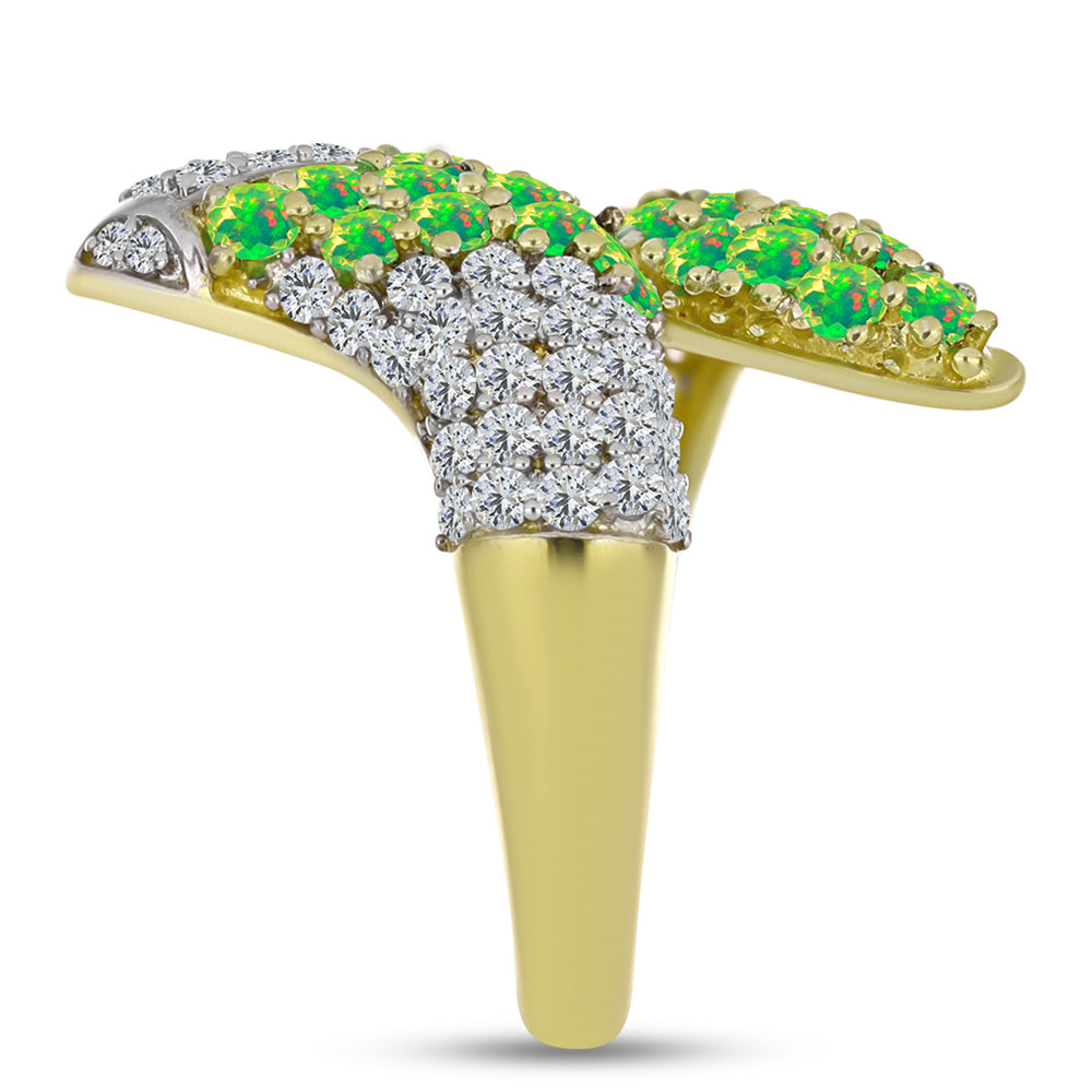 Anillo de Plata Bañada en Oro con Ópalo Verde Etíope de Lega Dembi y Topacio Blanco 4 