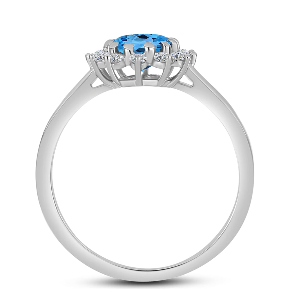 Anillo de Plata con Topacio Azul Suizo y Topacio Blanco 2 