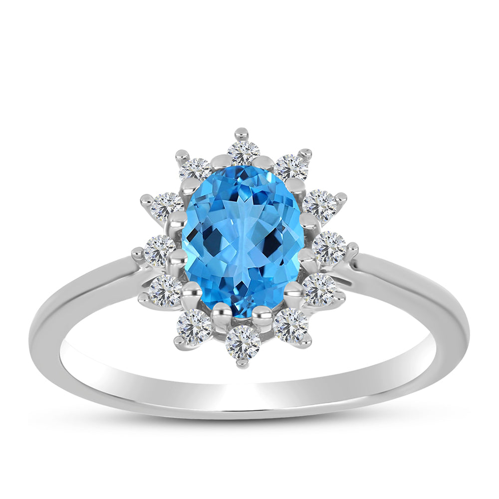 Anillo de Plata con Topacio Azul Suizo y Topacio Blanco