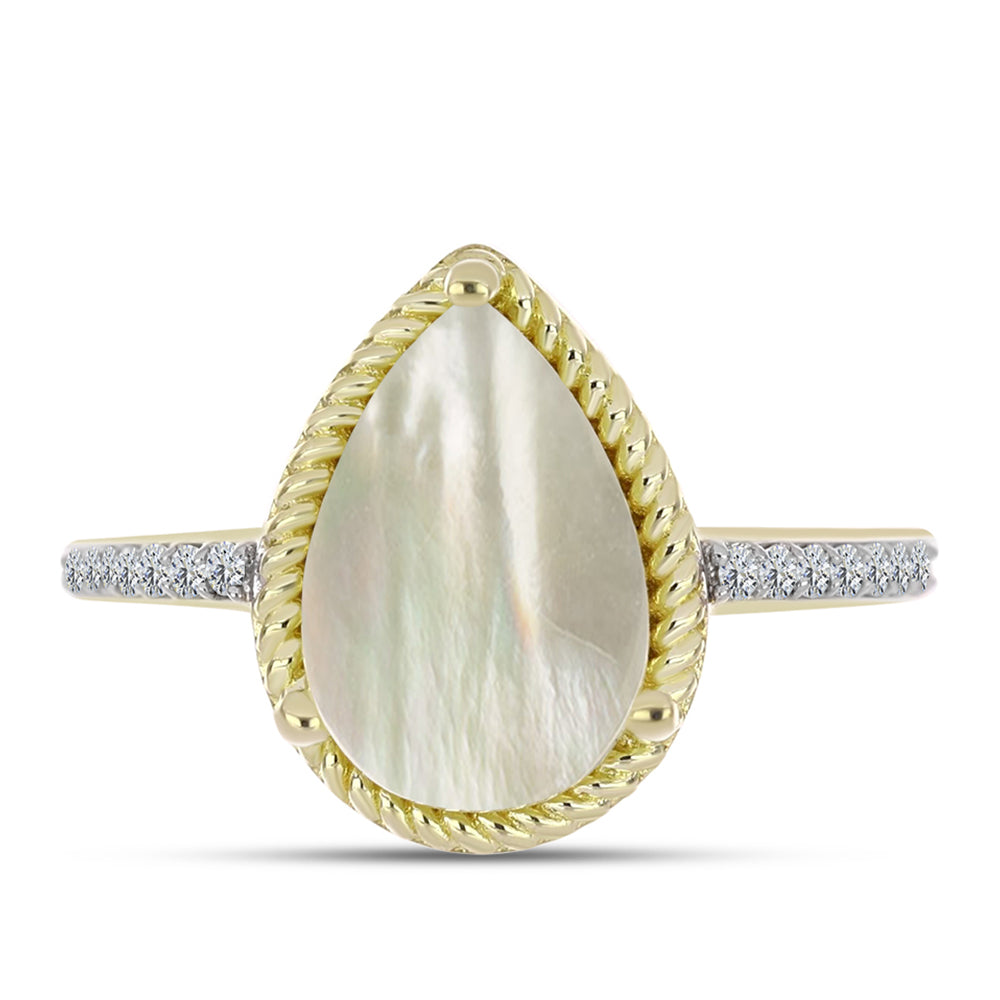 Anillo de Plata Bañada en Oro con Madreperla y Topacio Blanco