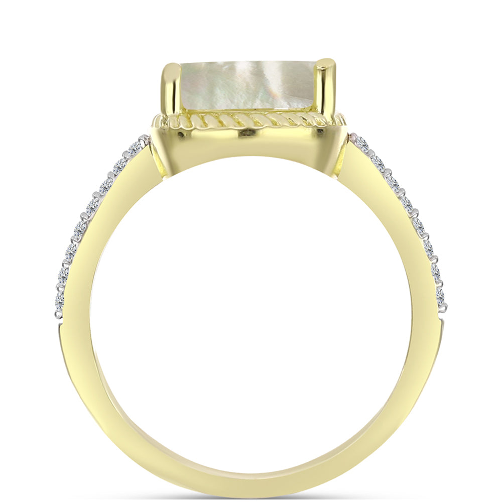 Anillo de Plata Bañada en Oro con Madreperla y Topacio Blanco 2 