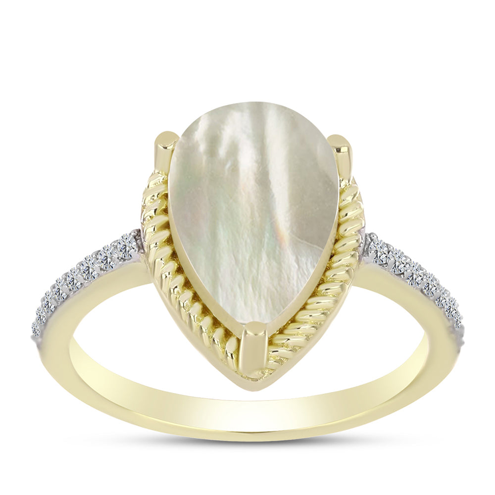 Anillo de Plata Bañada en Oro con Madreperla y Topacio Blanco