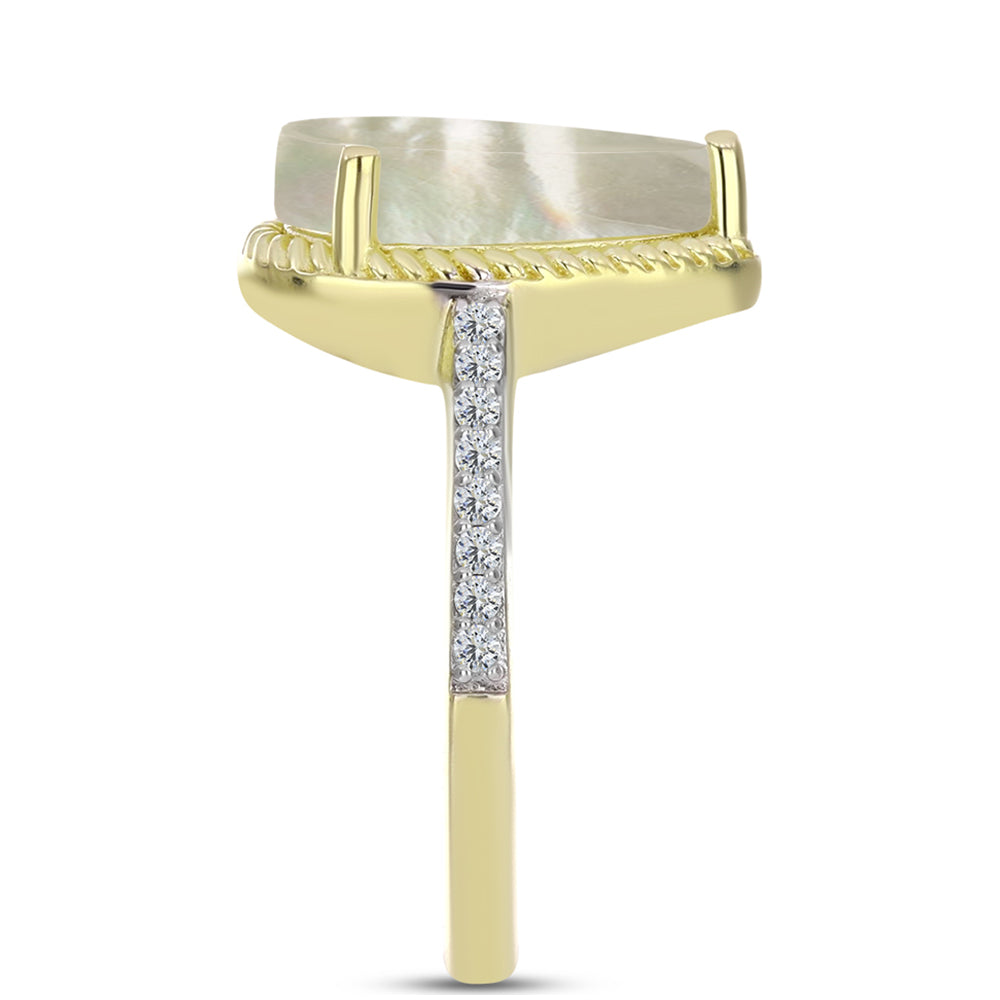 Anillo de Plata Bañada en Oro con Madreperla y Topacio Blanco