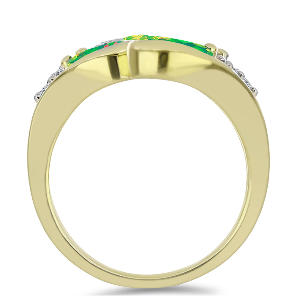 Anillo de Plata Bañada en Oro con Ópalo Verde Etíope de Lega Dembi y Topacio Blanco
