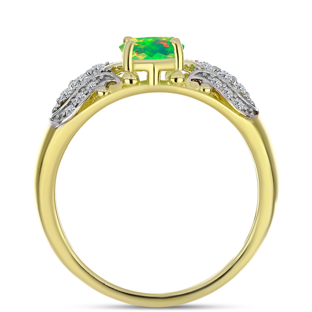 Anillo de Plata Bañada en Oro con Ópalo Verde Etíope de Lega Dembi y Topacio Blanco 2 