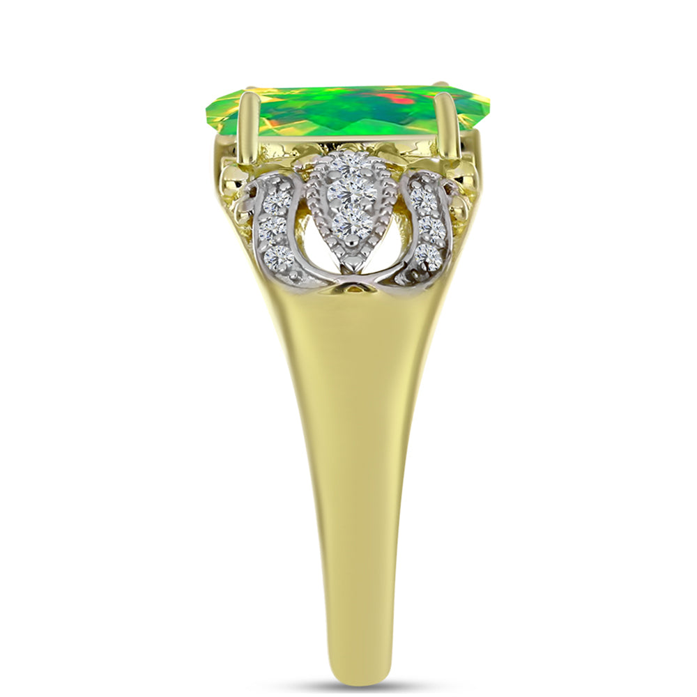 Anillo de Plata Bañada en Oro con Ópalo Verde Etíope de Lega Dembi y Topacio Blanco 4 